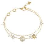 GUESS-STEEL-SECRET-GARDEN-JUBB06029JWYGL-Βραχιόλι-Χρυσό-Με-Διπλή-Αλυσίδα-Με-Λουλούδια-Και-Λογότυπο